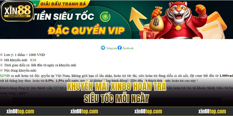 Khuyến mãi Xin88 hoàn trả siêu tốc mỗi ngày