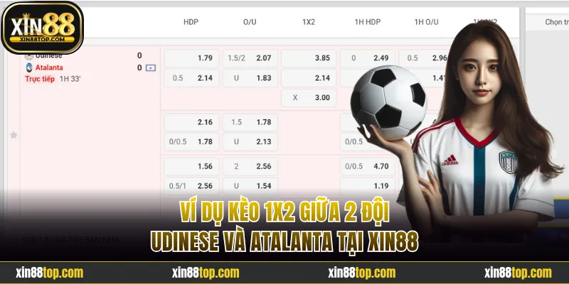 Ví dụ kèo 1X2 giữa Udinese và Atalanta tại Xin88