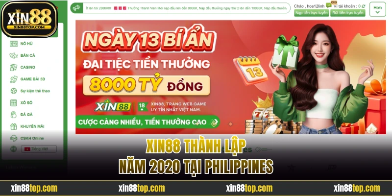 Xin88 thành lập năm 2020 tại Philippines
